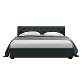 Artiss Bed Frame Queen Size Gas Lift Charcoal VILA - Side View