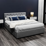 Artiss Bed Frame Queen Size Gas Lift Grey VILA - Close-Up Angle