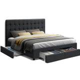 Artiss Bed Frame Double Size with 4 Drawers Grey AVIO - Low Angle