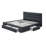 Artiss Bed Frame Double Size with 4 Drawers Grey AVIO - Side View