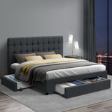 Artiss Bed Frame Double Size with 4 Drawers Grey AVIO - Close-Up Angle