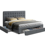 Artiss Bed Frame King Size with 4 Drawers Grey AVIO - Low Angle