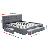 Artiss Bed Frame King Size with 4 Drawers Grey AVIO - Front View