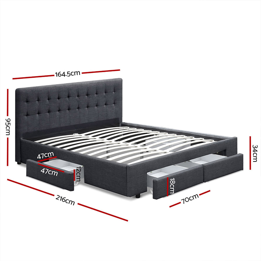 Artiss Bed Frame Queen Size with 4 Drawers Charcoal AVIO, image 3