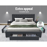 Artiss Bed Frame Queen Size with 4 Drawers Charcoal AVIO - Top-Down View