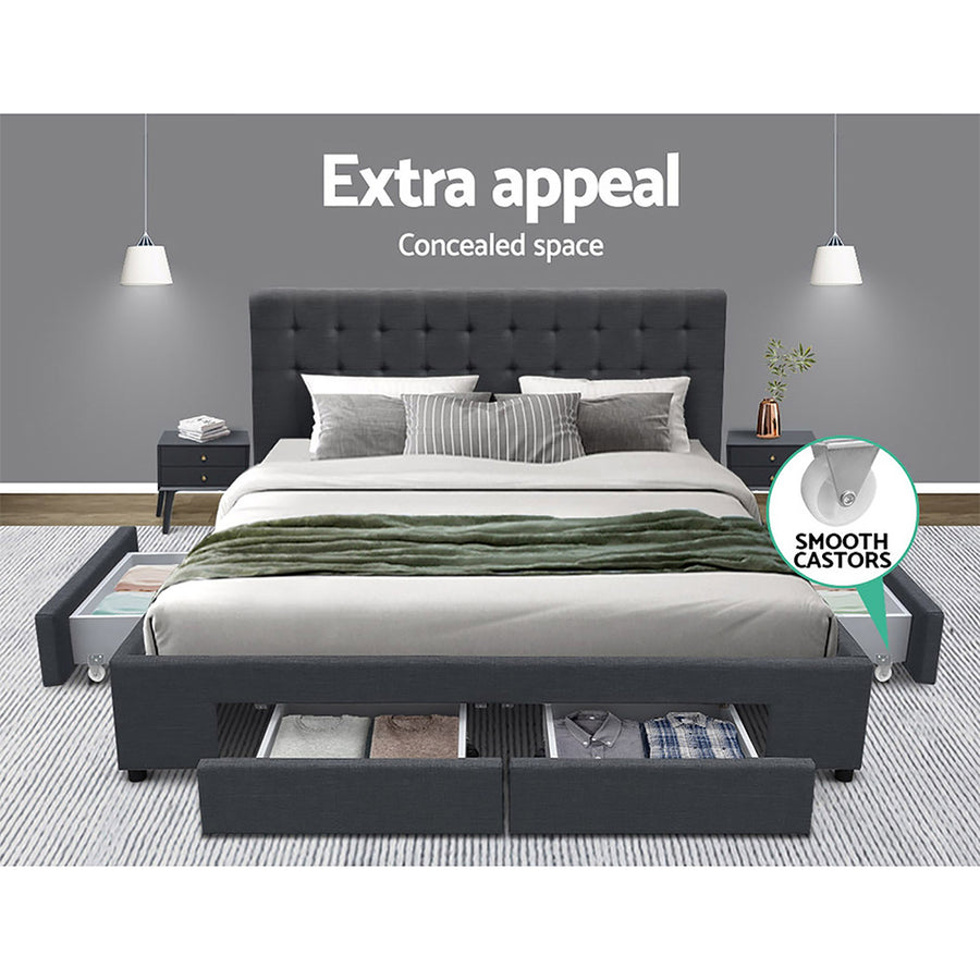 Artiss Bed Frame Queen Size with 4 Drawers Charcoal AVIO, image 5