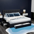 Artiss Bed Frame Queen Size with 4 Drawers Charcoal AVIO, image 2