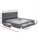 Artiss Bed Frame Queen Size with 4 Drawers Grey AVIO - Front View