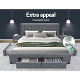 Artiss Bed Frame Queen Size with 4 Drawers Grey AVIO - Top-Down View