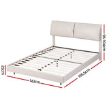 Artiss Double Bed Frame RGB LED Floating Beds Adjustable Headboard Beige White - Front View