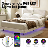 Artiss Double Bed Frame RGB LED Floating Beds Adjustable Headboard Beige White - Top-Down View
