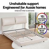 Artiss Double Bed Frame RGB LED Floating Beds Adjustable Headboard Beige White - Rear View