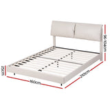 Artiss Queen Bed Frame RGB LED Floating Beds Adjustable Headboard Beige White - Front View