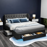 Artiss Bed Frame King Size with 4 Drawers Charcoal MILA - Front View