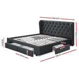 Artiss Bed Frame King Size with 4 Drawers Charcoal MILA - Side View
