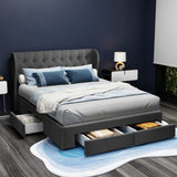 Artiss Bed Frame Queen Size with 4 Drawers Charcoal MILA - Front View