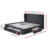 Artiss Bed Frame Queen Size with 4 Drawers Charcoal MILA - Side View