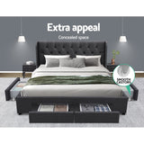 Artiss Bed Frame Queen Size with 4 Drawers Charcoal MILA - Top-Down View