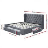 Artiss Bed Frame Queen Size with 4 Drawers Grey MILA - Front View