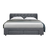 Artiss Bed Frame Queen Size with 4 Drawers Grey MILA - Side View