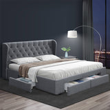 Artiss Bed Frame Queen Size with 4 Drawers Grey MILA - Low Angle