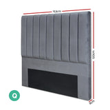 Artiss Bed Head Headboard Queen Velvet - VELA Grey - Front View
