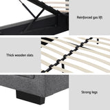 Artiss Bed Frame Double Size Gas Lift Grey TIYO - Rear View