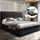 Artiss Bed Frame Double Size Gas Lift Black TIYO - Rear View