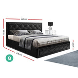 Artiss Bed Frame Queen Size Gas Lift Black TIYO - Front View