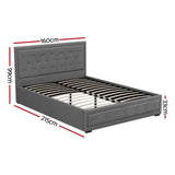 Artiss Bed Frame Queen Size Gas Lift Grey TIYO - Front View