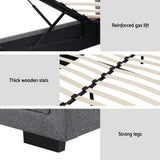 Artiss Bed Frame Queen Size Gas Lift Grey TIYO
