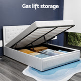 Artiss Bed Frame Queen Size Gas Lift White TIYO - Top-Down View
