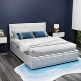 Artiss Bed Frame Queen Size Gas Lift White TIYO - Close-Up Angle