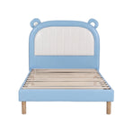 Artiss Kids King Single Bed Frame Upholstered Bear Headboard Waterproof Leather Boys Bed 180kg Capacity Blue and White