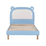 Artiss Kids King Single Bed Frame Upholstered Bear Headboard Waterproof Leather Boys Bed 180kg Capacity Blue and White - Side View