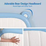 Artiss Kids King Single Bed Frame Upholstered Bear Headboard Waterproof Leather Boys Bed 180kg Capacity Blue and White - Top-Down View