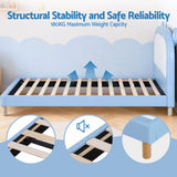 Artiss Kids King Single Bed Frame Upholstered Bear Headboard Waterproof Leather Boys Bed 180kg Capacity Blue and White - Rear View