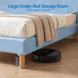 Artiss Kids King Single Bed Frame Upholstered Bear Headboard Waterproof Leather Boys Bed 180kg Capacity Blue and White - Close-Up Angle