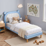 Artiss Kids King Single Bed Frame Upholstered Bear Headboard Waterproof Leather Boys Bed 180kg Capacity Blue and White - Extra Image