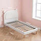 Artiss Kids King Single Bed Frame Bear Ears Headboard Upholstered Leather Platform Bed for Child - Front View