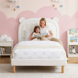 Artiss Kids King Single Bed Frame Bear Ears Headboard Upholstered Leather Platform Bed for Child - Low Angle