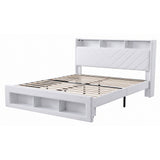 Artiss King Bed Frame with Storage, Charging Station & LED, White - Front View