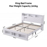 Artiss King Bed Frame with Storage, Charging Station & LED, White - Side View