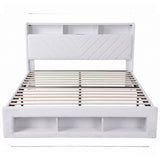 Artiss King Bed Frame with Storage, Charging Station & LED, White - Top-Down View