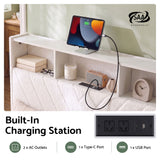 Artiss King Bed Frame with Storage, Charging Station & LED, White - 45-Degree Angle