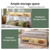 Artiss King Bed Frame with Storage, Charging Station & LED, White