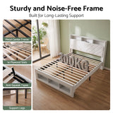 Artiss King Bed Frame with Storage, Charging Station & LED, White - Low Angle