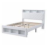 Artiss Queen Bed Frame with Storage Charging Station & LED White - Front View