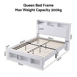 Artiss Queen Bed Frame with Storage Charging Station & LED White - Side View
