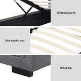 Artiss Bed Frame King Single Size Gas Lift Storage Mattress Base Wooden Grey - Rear View